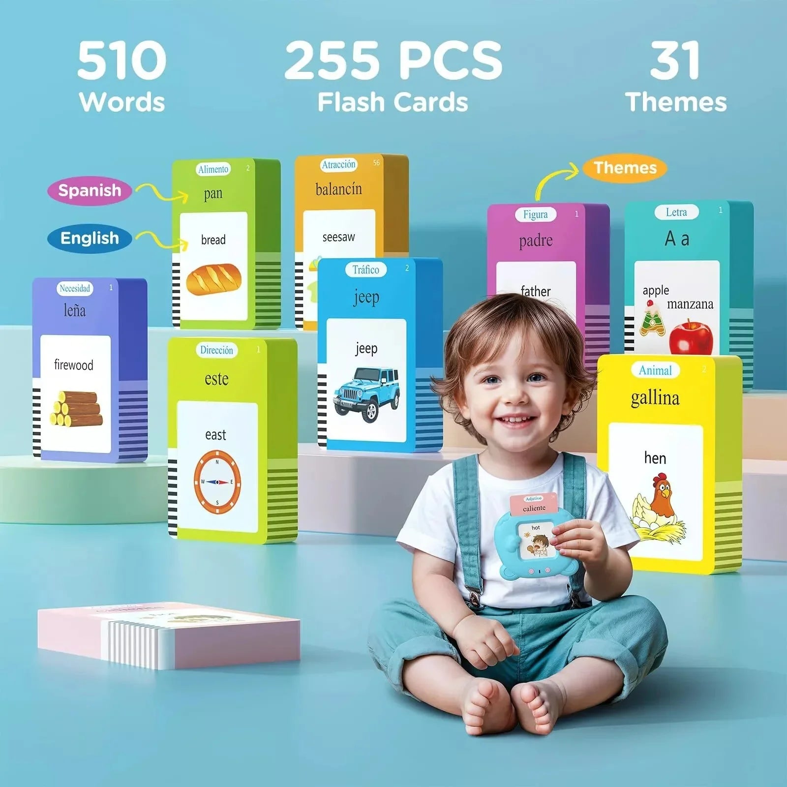 Talking Flash Cards Learning Toys with 255Pcs Cards Educational Words Learning Toys Flashcard Machine Words Card Reader Speech Therapy Educational Toy for Toddlers 2-6 Years Old-Pink