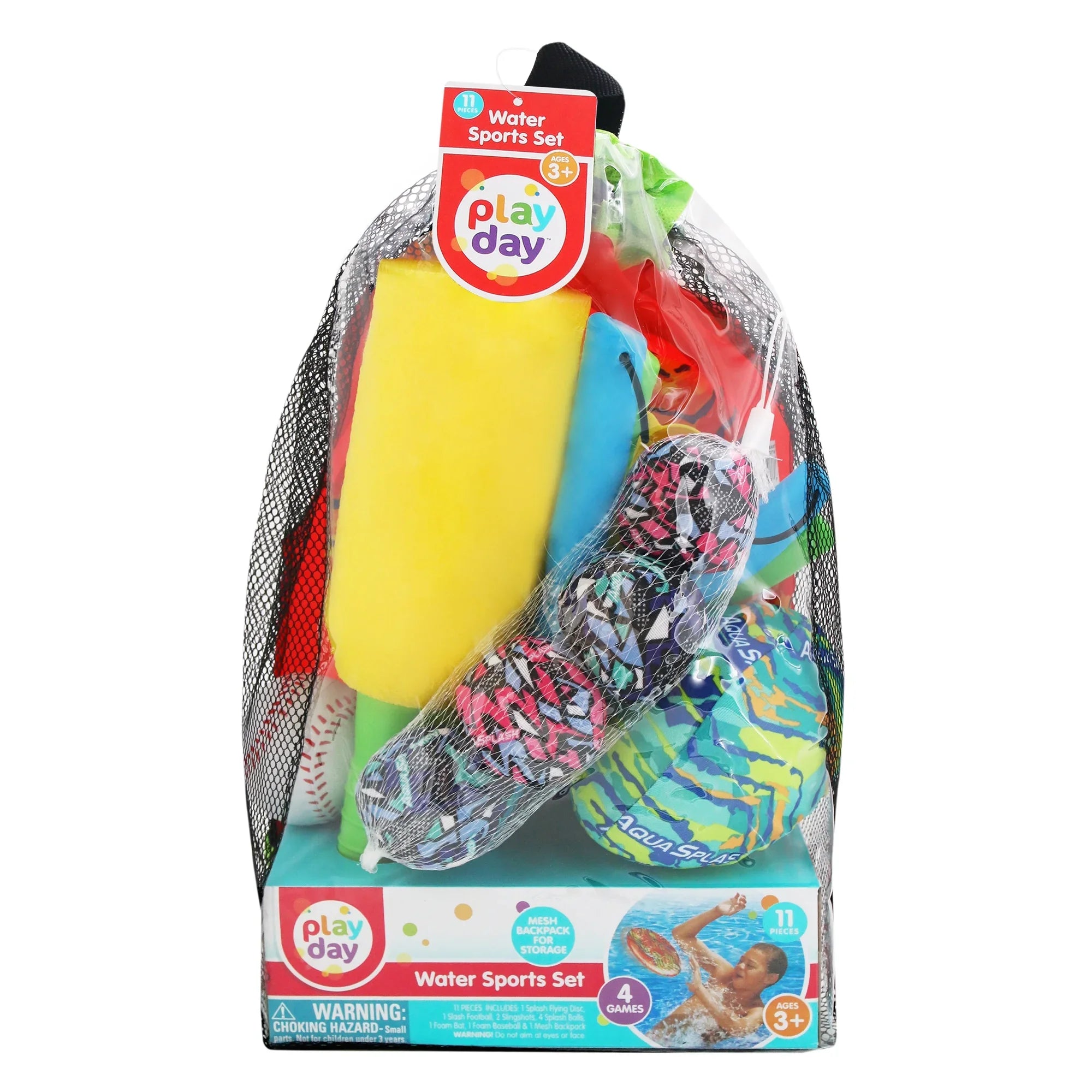 Play Day 4-in-1 Water Sports 11 Piece Set Multi-color Beach Lake Pool Outdoor Family Games, Ages 3+, Unisex